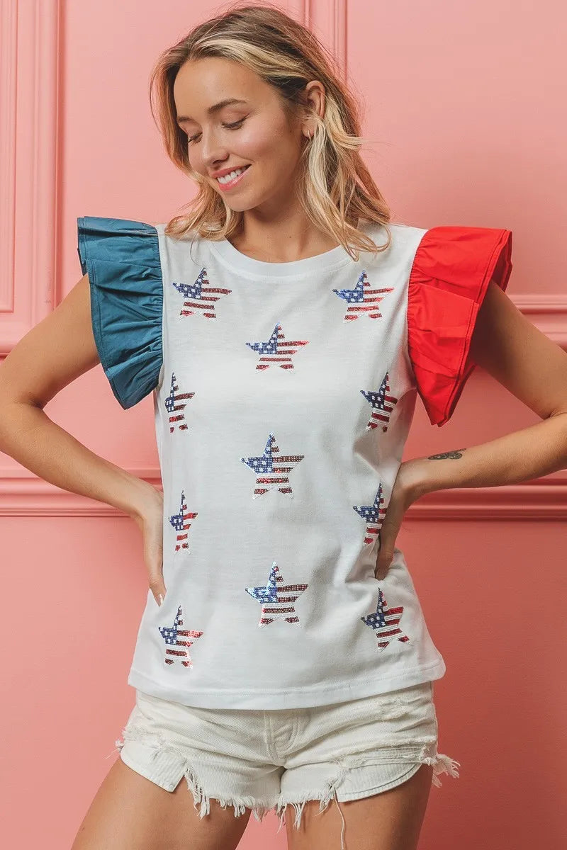 BiBi American Flag Sequin Stars Top - Love Salve